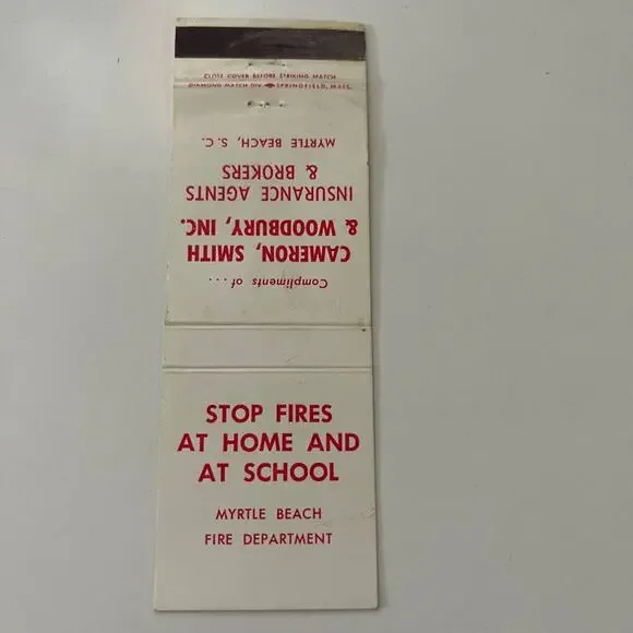 Myrtle Beach Fire Dept Stop Fires Home & School Vintage Matchbook Cover SMB32-2 - Picture 2 of 2